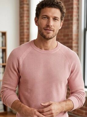 J. Crew Men's Pink Waffle Knit Crewneck Sweater